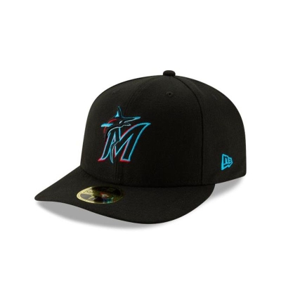 Black Miami Marlins Hat - New Era MLB 2019 Authentic Collection Low Profile 59FIFTY Fitted Caps USA9013257